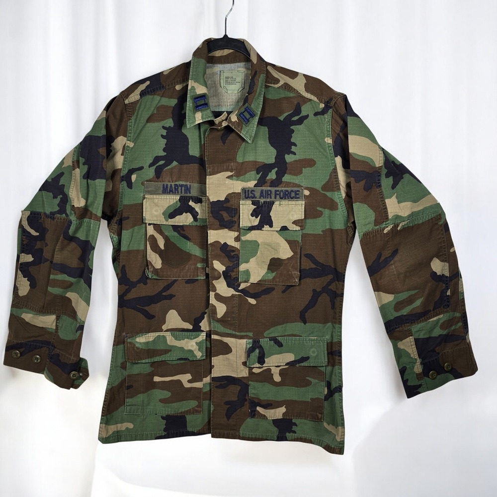 US Air Force Camouflage Jacket Martin Name Tag Mens Medium Long Military Field